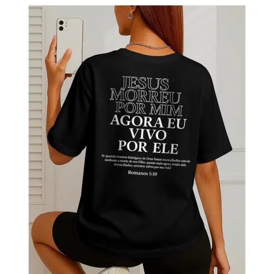Camiseta Unissex Gospel Jesus Morreu Por Mim Romanos 5:10 Blusa Cristã Casual