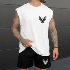 Kit Masculino Regata e Bermuda Tactel Estampa Frontal Àguia Moderno Estilosa