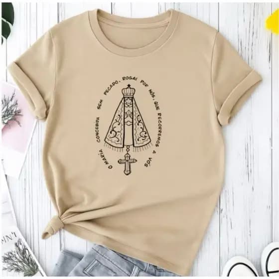 Camiseta Básica Camisa Feminina Nossa Senhora Algodão Católico Religião Blusa Várias Cores Envio Imediato