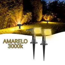 Kit 2 Luminárias LED Spot Solar Espeto de Jardim 10 Lúmens 3000k (Branco Quente)