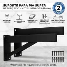 Kit 2 Suporte Para Pia 50cm Reforçado Chapa De Aço Grapa Mão Francesa Super Resistente Preto Com Buchas Completo