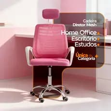 Cadeira de Escritório Ergonômica Diretor Viena Rosa com Tela Mesh e Apoio de Cabeça