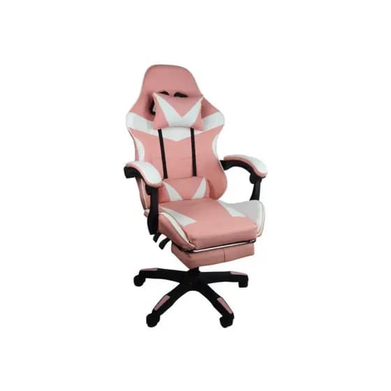 Cadeira Gamer Stillus Oficial com Apoio de Pés Branco e Rosa