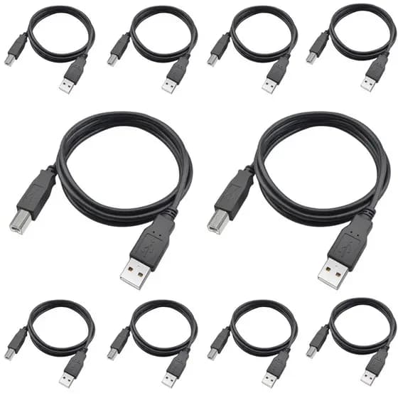 Kit 10 Cabos Usb 2.0 Am Bm 5 Metros Impressora 3D Scanner Interface Áudio Hub Midi Lacrado Preto