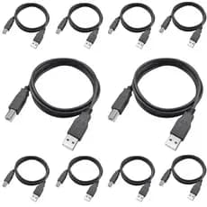 Kit 10 Cabos Usb 2.0 Am Bm 5 Metros Impressora 3D Scanner Interface Áudio Hub Midi Lacrado Preto