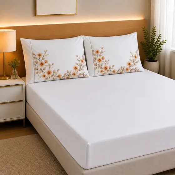 Jogo de Lençol 3 Peças Micro Percal 400 Fios Cama Solteiro Casal Queen King Fronha Estampada Ponto Palito Jardim Natural