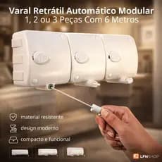 Varal Retrátil Automático Modular 6m Parede | Varal de Roupa Lavanderia Sacada Apartamento
