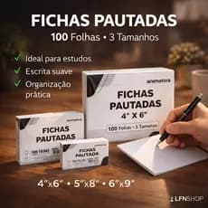 Ficha Pautada 4x6 5x8 6x9 100 Folhas | Flashcards Estudo Revisão Fichamento Ficheiro Papel 150g