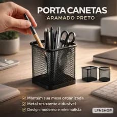 Porta Canetas Aramado Porta Caneta Preto Aço Organizador Mesa Escritório Compacto Resistente