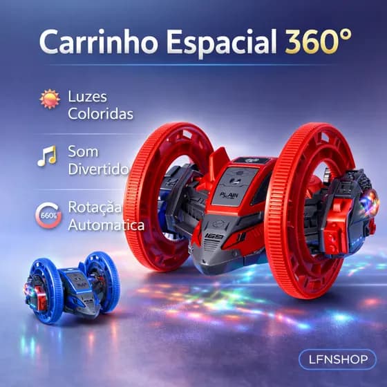 Carrinho Espacial 360° Luz Som Elétrico Infantil Bate e Volta Brinquedo Radical
