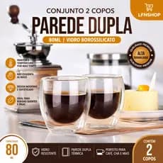 Copo Parede Dupla 80ml Mantém Temperatura Vidro Borossilicato Café Premium Kit 2