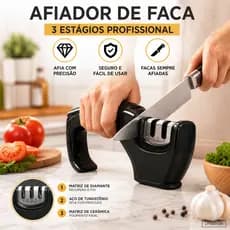 Afiador Amolador de Faca Profissional 3 Estágios Diamante Tungstênio Cerâmica Manual Cozinha Inox