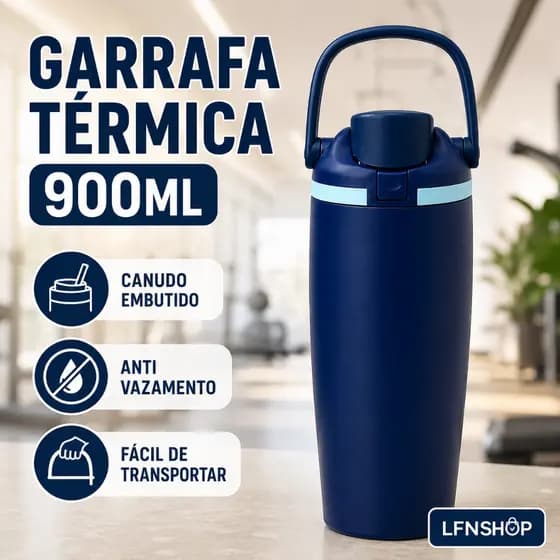 Garrafa Térmica 900ml Com Canudo E Alça Anti Vazamento Para Academia Trabalho Viagem