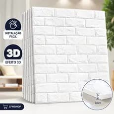 Papel De Parede Kit Placas 3D Tijolo Branco Autocolante PVC Relevo Decorativo 77x70