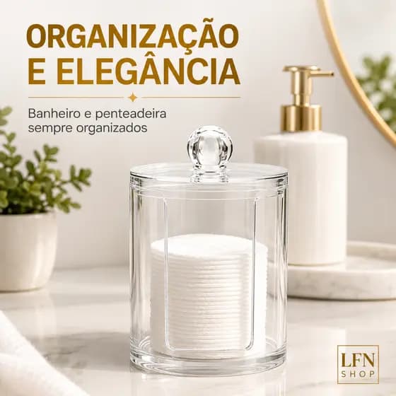 Pote Para Algodão Com Tampa Organizador Acrílico Porta Cotonete Banheiro
