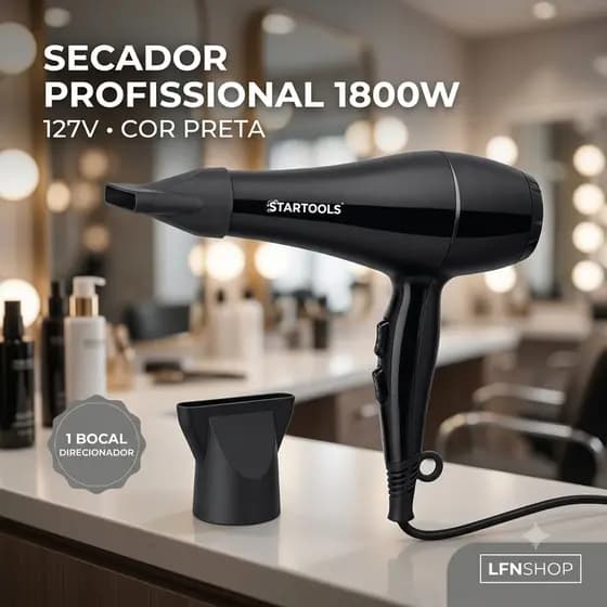 Secador de Cabelo Profissional 1800W 127V Preto Com Bocal Direcionador STARTOOLS