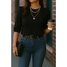 Blusa Feminina Duna Social Alfaitaria 3/4 Princesa Tendência P ao GG