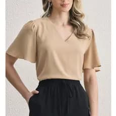 BLUSA FEMININA ELEGANTE MANGA EVASÉ DECOTE V P AO GG