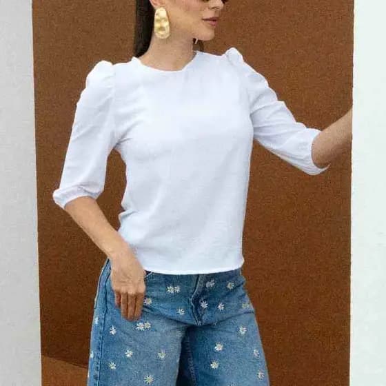 BLUSA FEMININA MANGA 3/4 ELEGANTE TENDÊNCIA BLOGUEIRAS