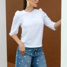 BLUSA FEMININA MANGA 3/4 ELEGANTE TENDÊNCIA BLOGUEIRAS