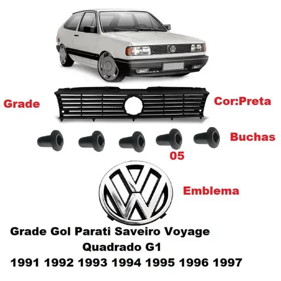 Kit Grade Radiador Gol Quadrado Voyage Parati Saveiro Preta 91 92 93 94 95 + Emblema 1006