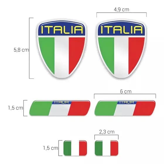 Kit Adesivo Emblema Escudo Itália Linha Fiat Resinado Completo AI0001 com 6 pecas