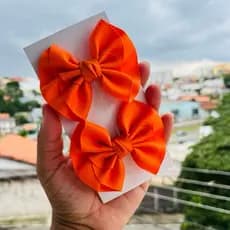 Laço Boutique Laranja  Duplo – Presilha Bico de Pato 5,5 cm (Par)