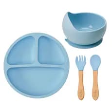 Kit Refeição Prato Divisórias Ventosa + Bowl + Talheres Buba
