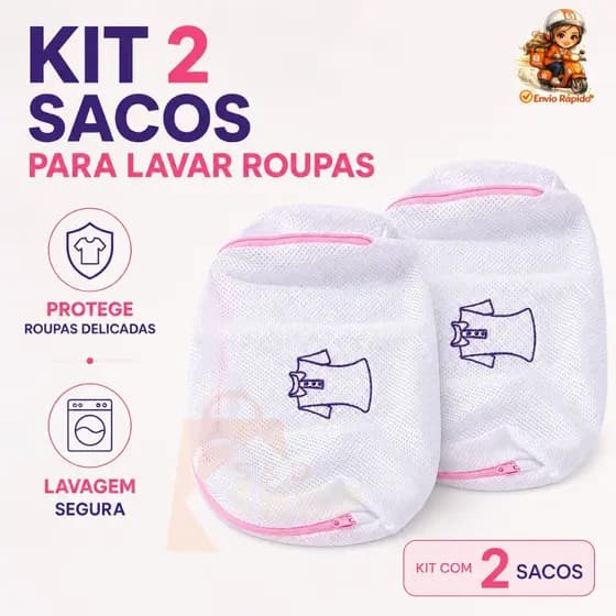 Saco Para Lavar Roupas Delicadas Kit 2 Unidades Com Zíper Proteção Lavanderia
