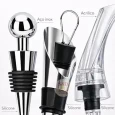 Kit para Vinho 3 Peças Tampa Rolha Bico Dosador Aerador Decantador Garrafa de Vinho