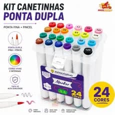 Canetinhas Marcador Ponta Dupla  - Com Estojo - À BASE DE ÀGUA