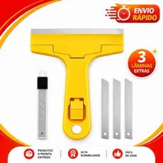Raspador Limpa Box Vidro Cerâmica Com 3 Lâminas Extras Remove Cola Etiquetas Chiclete e Tinta
