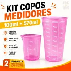 Kit Copo Medidor 100ml e 570ml Graduado Medidor de Cozinha Receitas Confeitaria