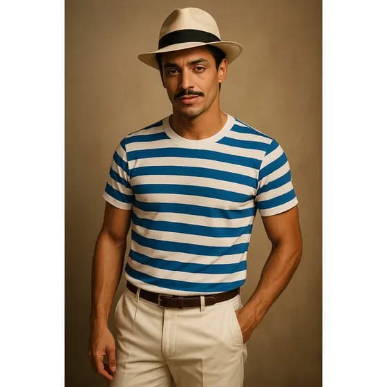 Camisa Listrada Masculina Azul e Branca – Elegância para Malandro Adulto