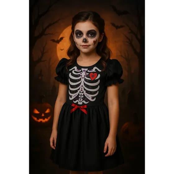 Fantasia caveira mexicana bem acabada para festa halloween infantil