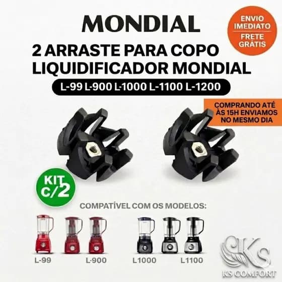 Arraste do Copo Liquidificador Mondial-L1000  L-1200 L-99  L-850 L-900  Compatível com Vários Modelos