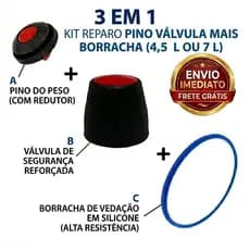 Kit Reparo Borracha Universal 4,5 e 7Litros Válvula Segurança Pino Todas Panelas Pressão Fechamento Interno