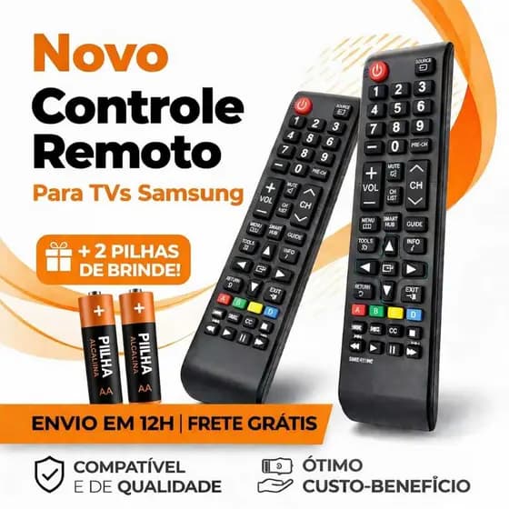 2 CONTROLE REMOTO COMPATÍVEL COM TODOS OS MODELOS SAMSUNG SMART TV com PILHAS INCLUÍDAS