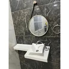 Bancada em L com Cuba Sobrepor 35x93cm Rajado de Preto / Pia em Mármore Sintético / Lavabo