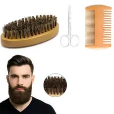 Kit Barba Escova Pente Madeira Tesoura Abdo Dib