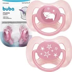 Kit 2 Chupetas Silicone Confort Ultra Soft 0-18 Meses Tamanho 1 e 2 Recém Nascido Bebe Rosa Buba