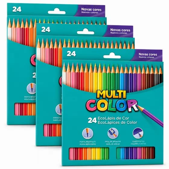 Kit 3 Caixas de Lapis De Cor 24 Cores Multicolor Faber Castell