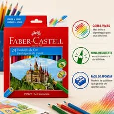 Lápis de Cor Faber-Castell 24 Cores Escolar Desenho Pintura Sextavado Original