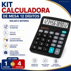 Kit Calculadora De Mesa 12 Dígitos Solar E Bateria 1, 4 ou 5  Unidades