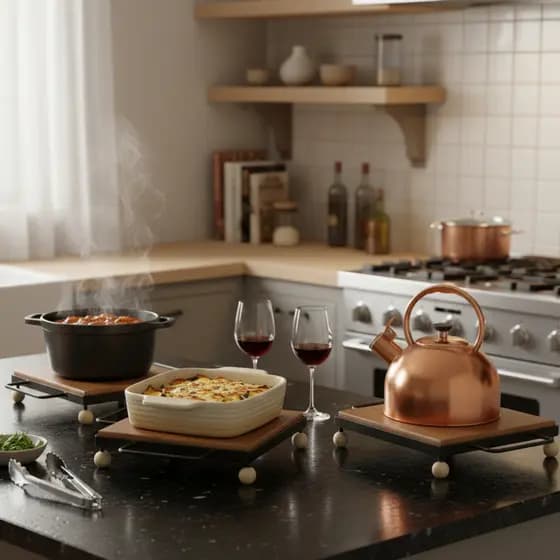 Trio Descanso de Panela Ferro e Madeira Rústico Suporte Térmico Cozinha Resistente Decorativo