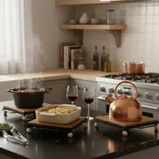Trio Descanso de Panela Ferro e Madeira Rústico Suporte Térmico Cozinha Resistente Decorativo