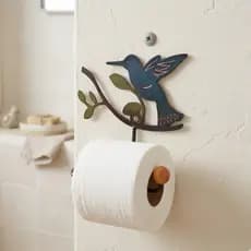 Porta papel Higiênico de Parede Beija-FLor Azul em Ferro Rústico
