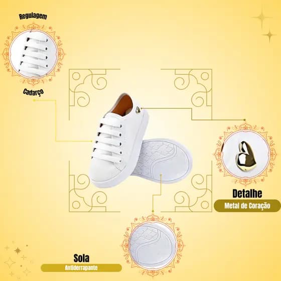 Tênis Infantil Menina com Cadarço e Coração Dourado – Confortável e Estiloso