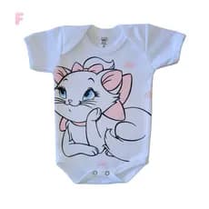 Body Bebê Gatinha Marie Personagem Divertido Mesversário Frase 100% Algodão Bori Bore