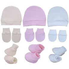 3 Kit Bebê Luva Sapatinho Touca 100% Algodão Suedine Fofo Recém Nascido Enxoval Kit Maternidade